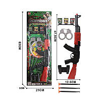 Игрушечное Оружие арт. 620-25 (144шт/2) автомат, наручники, 3 снаряда на присоске, прицел, планш. 63*3*21см