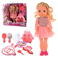 Кукла муз 8393 (18шт) 10 звуков, аксессуары, расческа, зеркало, чемодан, в кор 43*8.5*40 см, р-р игрушки