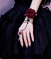 Элегантный кружевной слейв - браслет через кольцо Алая Роза на руку - Aushal Jewellery