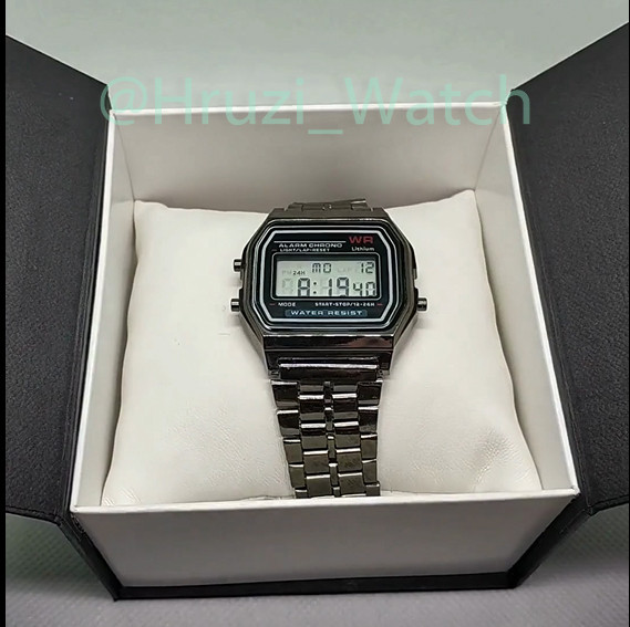 Наручний електронний годинник Casio F-91W темно срібного кольору (10062)