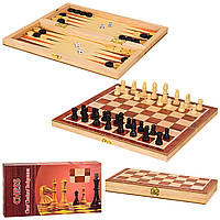 Шахматы деревянные S2416 (90шт/2) 3 в 1, в коробке - 24*3*12.5 см, в разобранном виде 23.8*23.4*1.5 см
