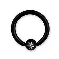 Хард (кольцо) с шариком Piercing медицинская сталь черного цвета со звездой стального цвета 1,6х12х5 BCR07