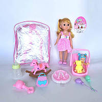 Кукла LD5402-19C (48шт/2) пупсик, переноска, лошадка, погремушка и бутылочка, в рюкзаке