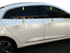 Renault Megane 4 Sedan Повне окантування скла Carmos (нерж) AUC Накладки на двері Рено Меган 4
