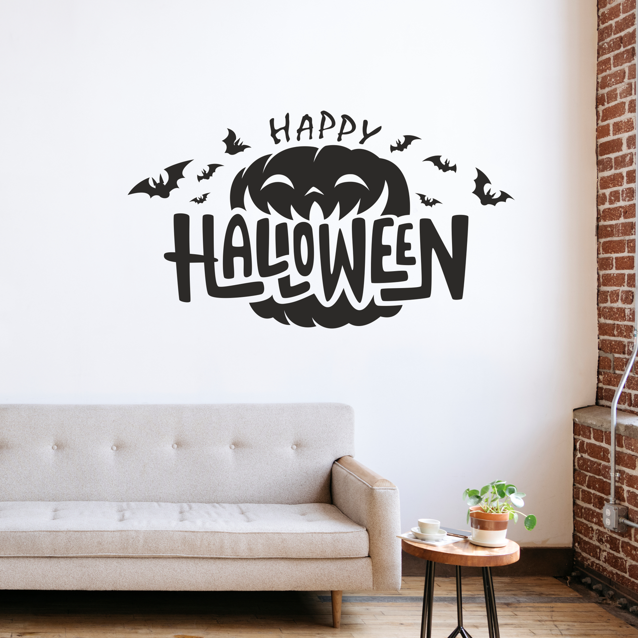 Наклейка на стену Happy Halloween Тыква 638*360мм (декор на хэллоуин самоклеющийся) матовая Черный - фото 3 - id-p1970684495