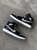 Зима Air Jordan Retro 1 High Black Grey Swoosh ЗИМА 41 m