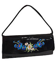Жіноча сумочка-клатч із вишивкою Lucherino Україна 137 Чорний лаковий з квітами