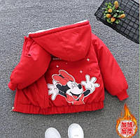 Дитяча тепла демісезонна куртка парка з Мікі Маусом. Червона курточка для дівчинки