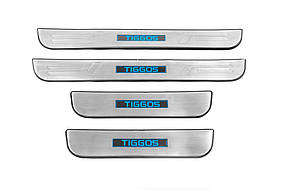 Chery Tiggo V 2014↗︎ Накладки на пороги Libao LED (4 шт., неірж) AUC Накладки на пороги Чері Тігго 5