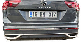 Volkswagen Tiguan 2020+ Накладки імітація вихлопних насадок (3 шт., неірж) TMR Накладки на задній бампер