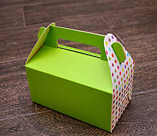 Святкова пакувальна коробочка "Горошок", картон, колір зелений, 16*8*9 см