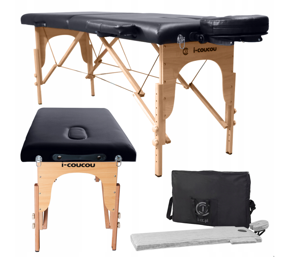 Складаний масажний стіл I-Coucou чорний із дерева, фото 1