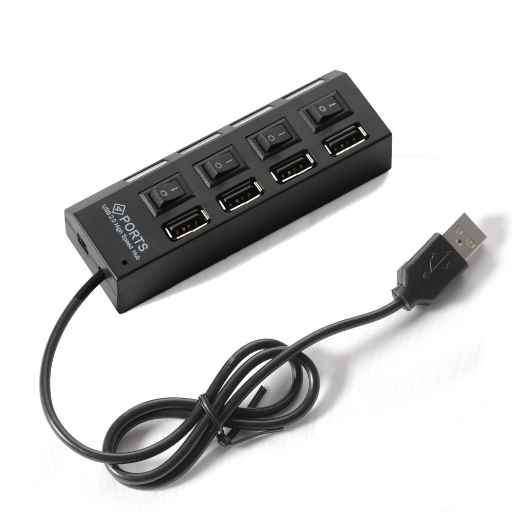 Хаб Usb 2.0 4 порти, Black, 480Mbts живлення від Usb, Blister, фото 1