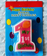 Свічка "My 1st Birthday", рожева, 10*7 см