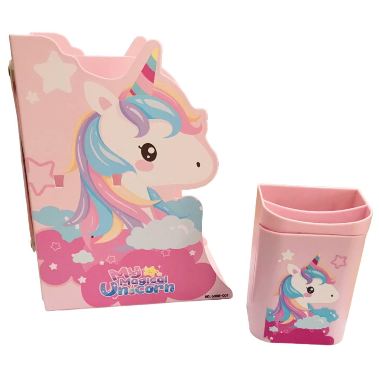 Обмежувач для книг метал зі стаканчиком для ручок №6888-001 Єдиноріг, фото 1