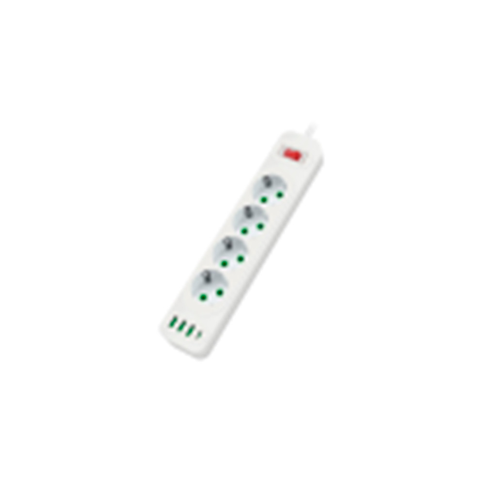 Мережевий фільтр F25, 5 розеток EU, кнопка вмикання з індикатором, 2 м, 3х0,75 мм, 2500 W, White, Box, фото 1