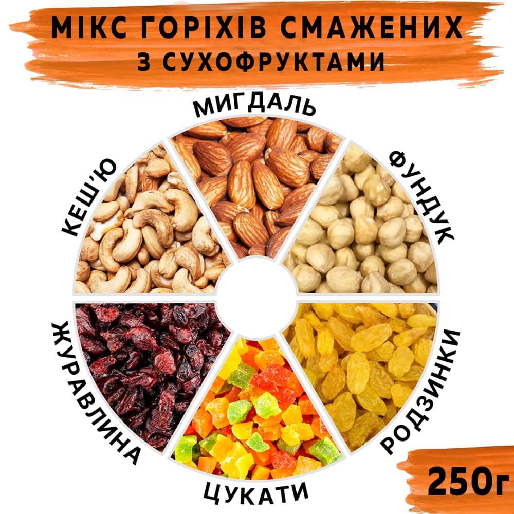 Мікс горіхів смажених з сухофруктами 250 г