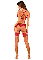 Комплект білизни Obsessive Lacelove cupless 3-pcs set XL/2XL Red, бюстгальтер, стрінги, пояс для панчох, фото 3
