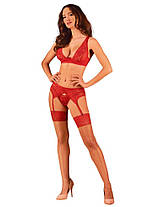 Комплект білизни Obsessive Lacelove cupless 3-pcs set XL/2XL Red, бюстгальтер, стрінги, пояс для панчох, фото 4