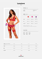 Комплект білизни Obsessive Lacelove cupless 3-pcs set XL/2XL Red, бюстгальтер, стрінги, пояс для панчох, фото 5