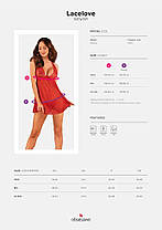 Прозора сорочка бебі-дол Obsessive Lacelove babydoll & thong M/L Red, мереживо, стрінги, фото 5