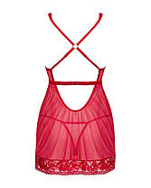 Прозора сорочка бебі-дол Obsessive Lacelove babydoll & thong M/L Red, мереживо, стрінги, фото 6
