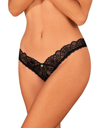 Мереживні стрінги Obsessive Donna Dream crotchless thong XL/2XL Black, відкритий доступ, фото 1
