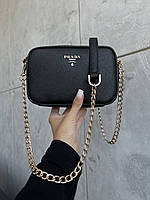 Женская кожаная сумочка прада черная Prada стильная молодежная сумка через плечо