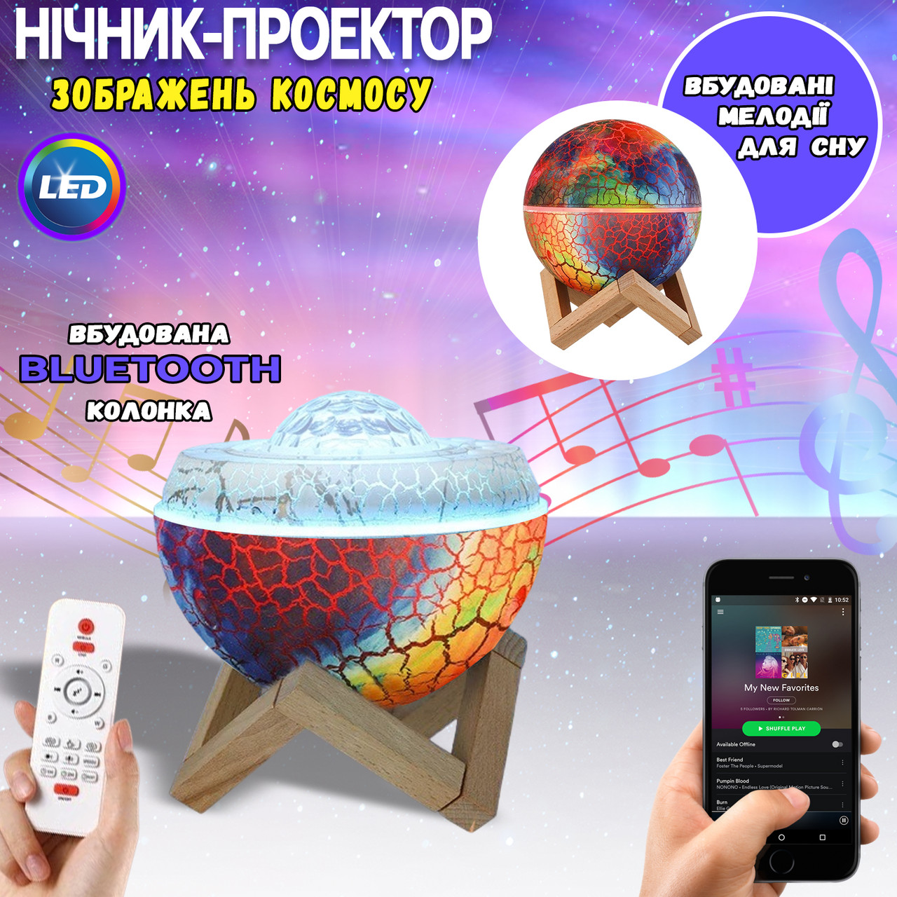 Нічник проєктор "Планета" з Bluetooth колонкою та мелодіями для сну на постачанні Art Decor