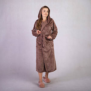 Жіночий довгий махровий халат "Косичка-коричневий" р.42-58