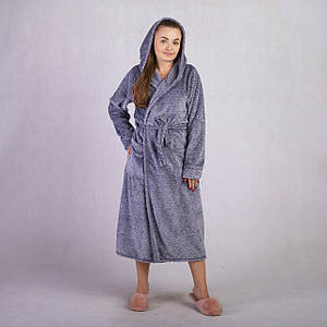 Жіночий довгий махровий халат "Косичка-сірий" р.46-58