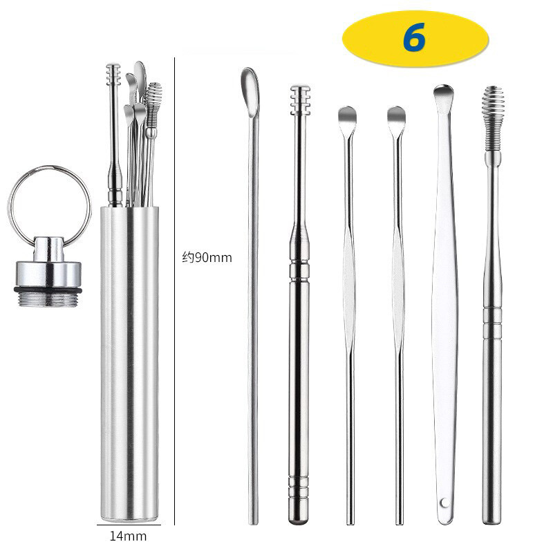 Металевий набір інструментів для чищення вух Ear Cleaning видалення вушної сірки з боксом 6 шт.