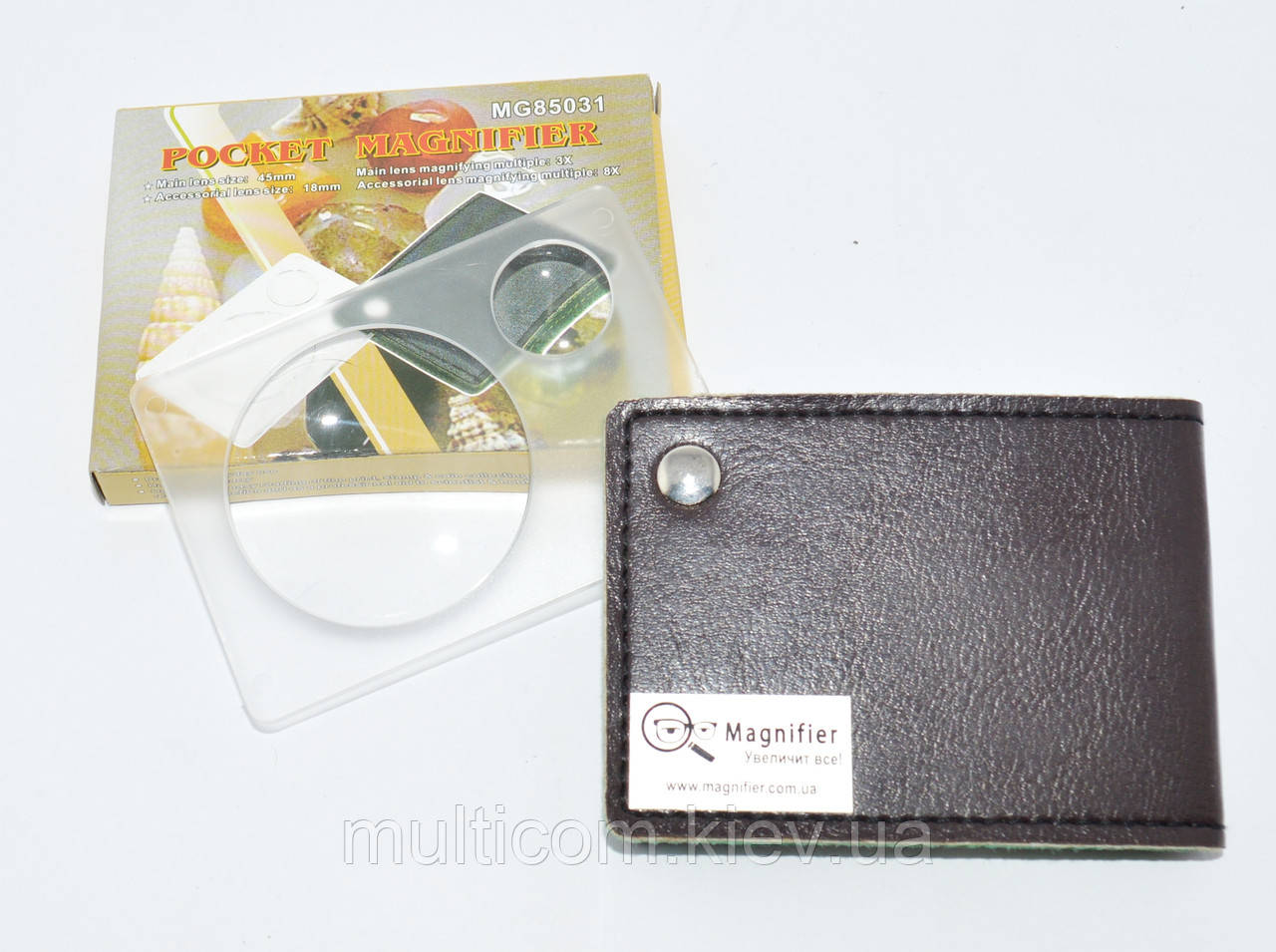 14-04-065. Лупа ручна, збільшення 3х діам.-45мм + 8х діам.-18мм, квадратна, в чохлі, MG85031, фото 1