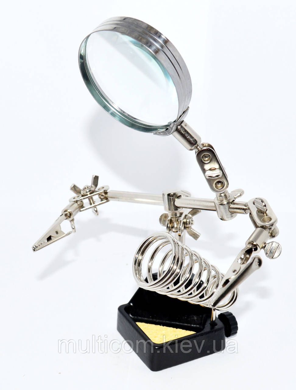 14-02-073. Третя рука з лупою, збільшення 5х діам-65мм, скло + підставка під паяльник, MG1613, фото 1