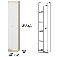Узкий шкаф / пенал закрытый с 5 полками в спальню прихожую гостиную Дуб сонома + Белый