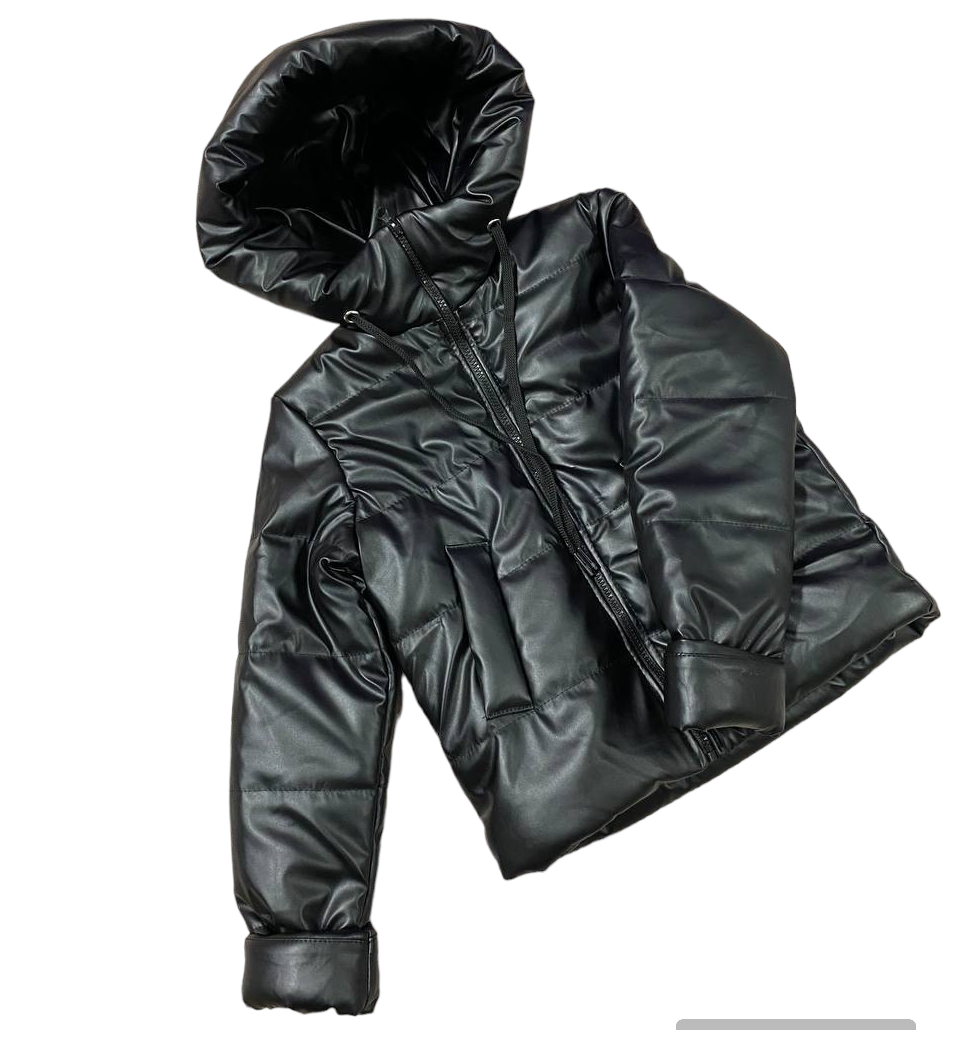 Весняна куртка для дівчинки шкірозамінник розмір 140-158 чорна