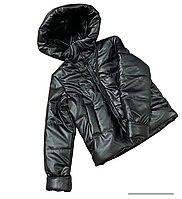 Весенняя куртка для девочки кожзам размер 140-158 черная