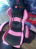 1 Геймерське розкладне крісло ігрове для приставки стілець комп'ютерний Bonro B 806 чорно рожевий