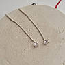 Комплект срібний подвійна каблучка та сережки протяжки з цирконами, фото 5