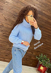 Жіночий теплий светр вільний в'язаний із високим коміром однотонний (р. 42-46) 90041258