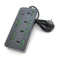 Мережевий фільтр Т25, 4 розетки + 8 USB + 2 PD, 2 м, переріз 3х0,75 мм, 3000 W, Black, Box