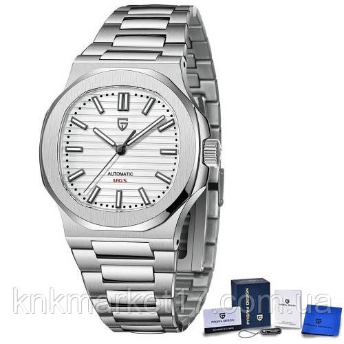 Механічний годинник із сапфіровим склом з нержавіючої сталі Pagani Design PD-1728 Silver-White, фото 1