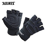 Перчатки AOLIKES для спорта спортзала бодибилдинга фитнеса Черный (A-109)