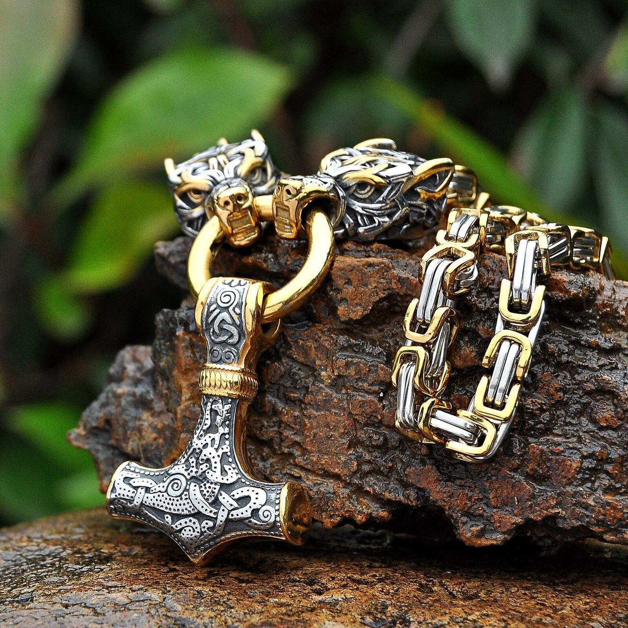 Неіржавка сталь, кулон Молот тора з масивним джгутом