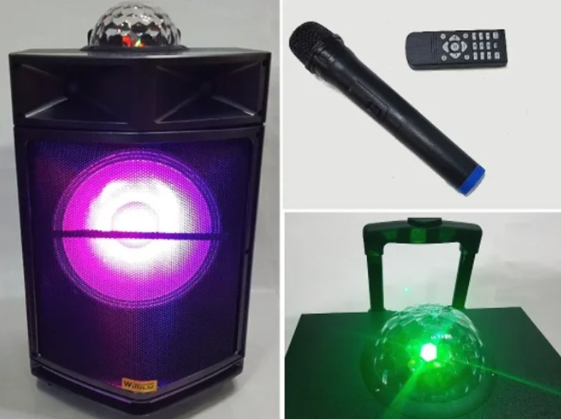 Автономна акустична система з мікрофоном WilliCo ZS-60, з диско-шаром 300 W (USB/FM/Bluetooth)