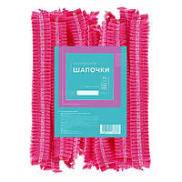 Etto Шапочки одноразові Гармошка з поліетилену, колір рожевий (100шт/пач)_