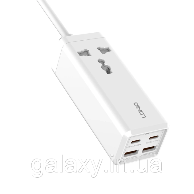 Зарядний пристрій LDNIO 1 розетка 2Type-C 2USB 65W PD/QC кабель 2 метри SC1418, фото 1