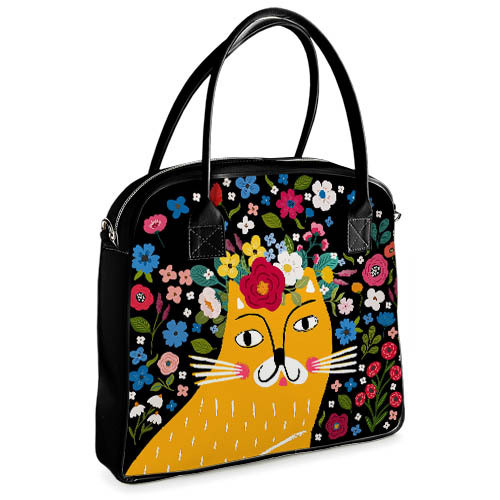 Сумка жіноча велика Oxford Кішка в квітах 32x30x9 см (OXF_23S005_BL), фото 1
