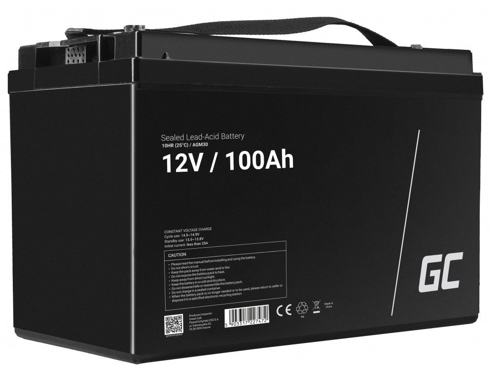 Гелевий акумулятор Green Cell AGM 12 вольт 100 ампер VRLA для системи безперебійного живлення для ДБЖ