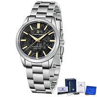 Гібридний (Кварц + механіка) годинник із сапфіровим склом Pagani Design PD-1734 Silver-Black